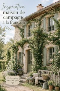 Intérieur d'une maison de style français avec éléments rustiques et chaleureux.
