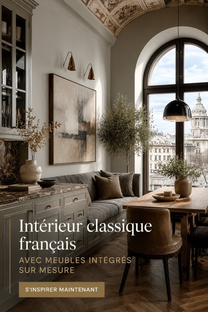 Un coin repas élégant avec mobilier intégré dans un style français classique.