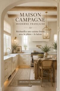 Cuisine moderne chaleureuse avec des éléments en plâtre et laiton