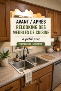 Cuisine rénovée avec des meubles transformés à petit budget