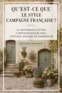Intérieur chaleureux au style campagne français avec des meubles en bois et des tissus fleuris.
