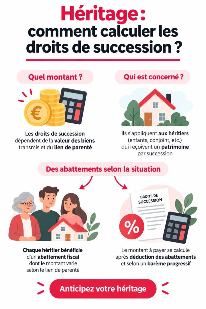 Calculer les droits de succession: illustration d'une succession en cours.