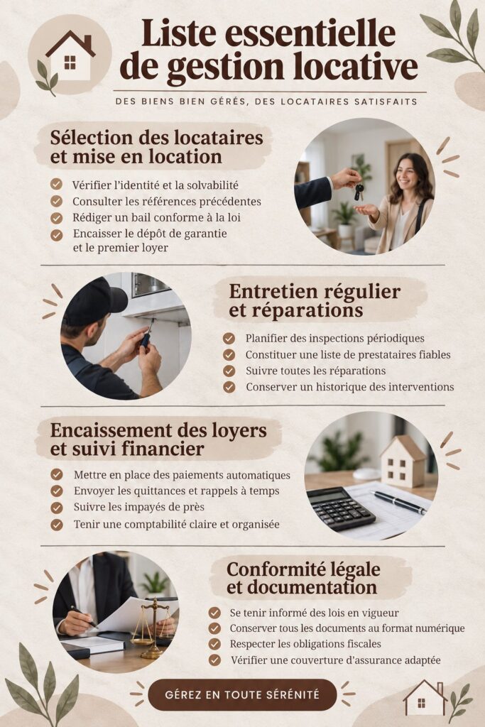 Check-list de gestion immobilière sur un bureau avec des documents