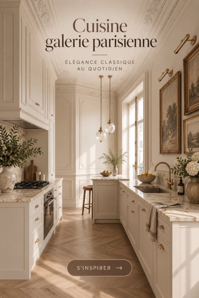 Une cuisine galley au style parisien avec des éléments élégants et fonctionnels