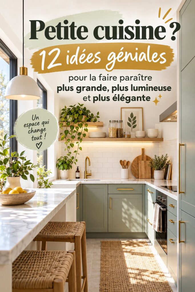 Une petite cuisine moderne avec des couleurs claires et des rangements optimisés, donnant une impression d'espace.