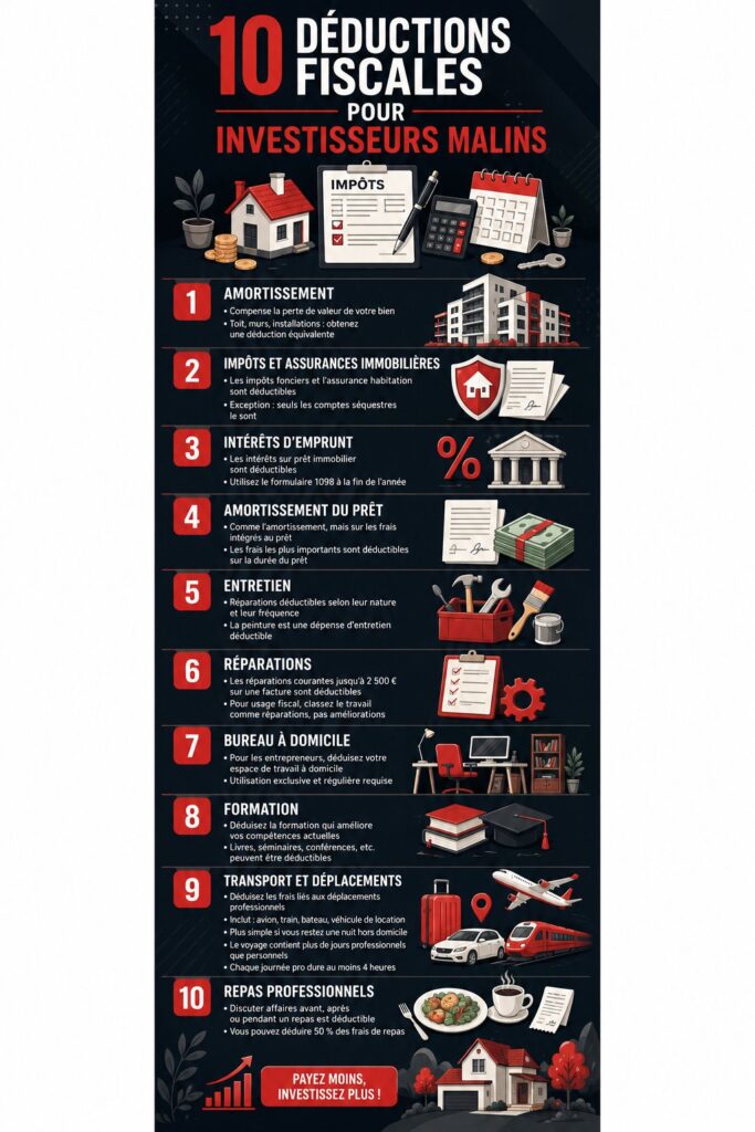 Infographie sur les déductions fiscales pour investisseurs malins.