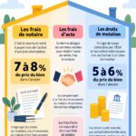 Illustration des frais de notaire et droits de mutation lors d'un achat immobilier, avec des éléments graphiques explicatifs.