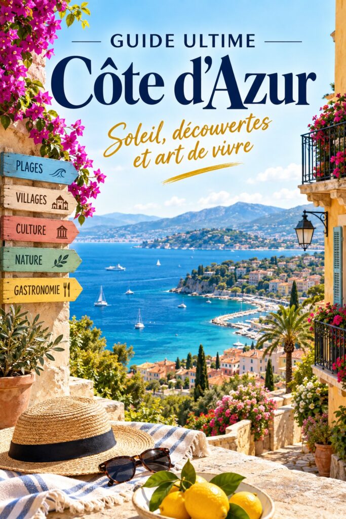 Vue panoramique de la Côte d'Azur avec ses plages et montagnes