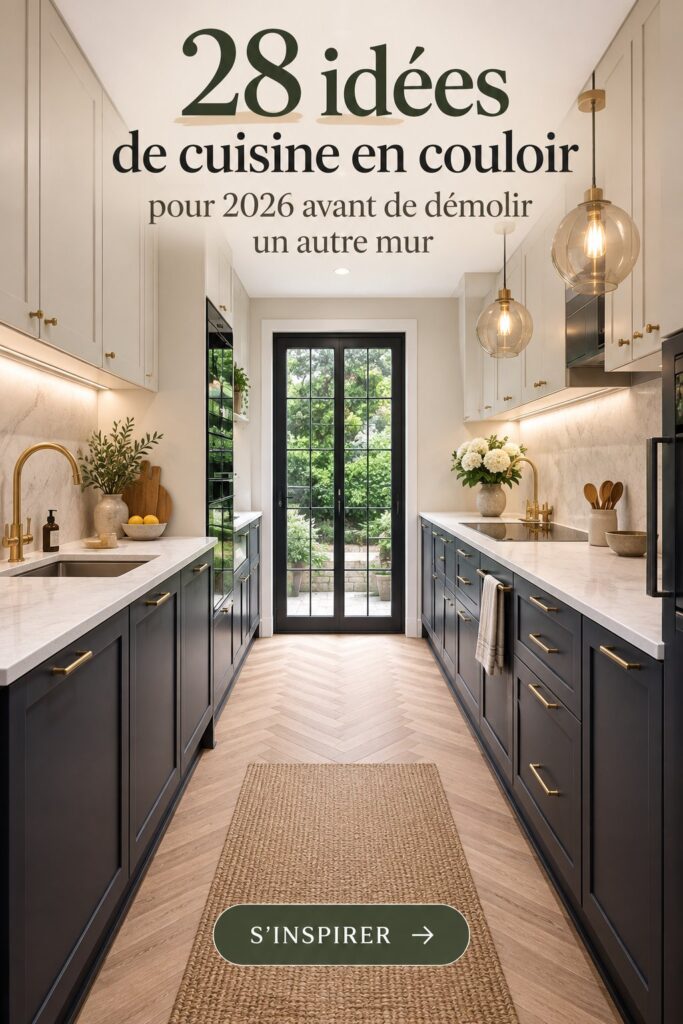 Cuisine galley moderne avec des éléments fonctionnels et esthétiques