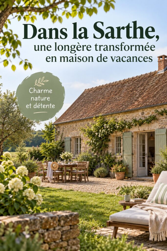 Longère rénovée en maison de vacances avec jardin en Sarthe