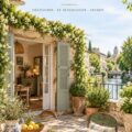 Une charmante maison à louer à l'Isle-sur-la-Sorgue, entourée de verdure et de fleurs.