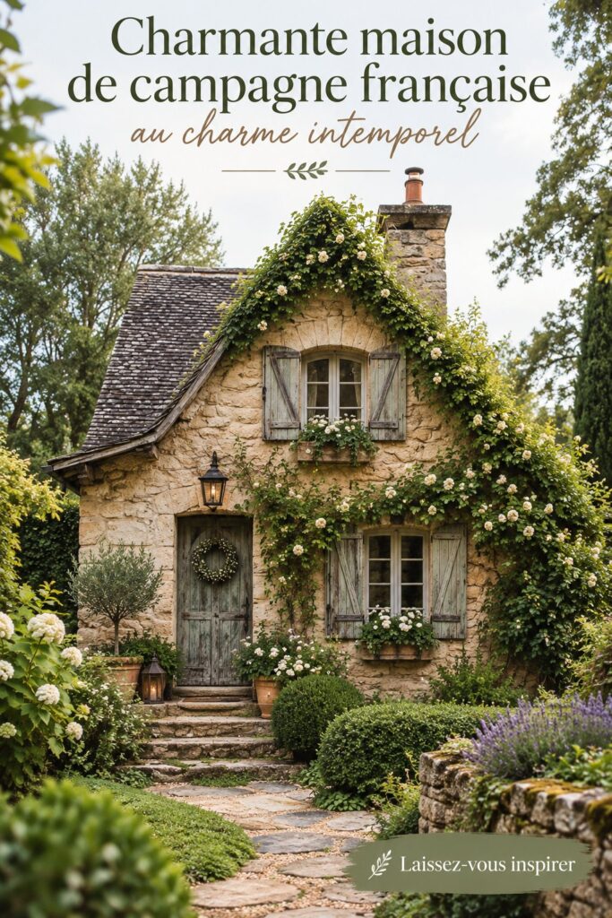 Maison de campagne française avec charme rustique et élégance intemporelle, située dans un paysage verdoyant