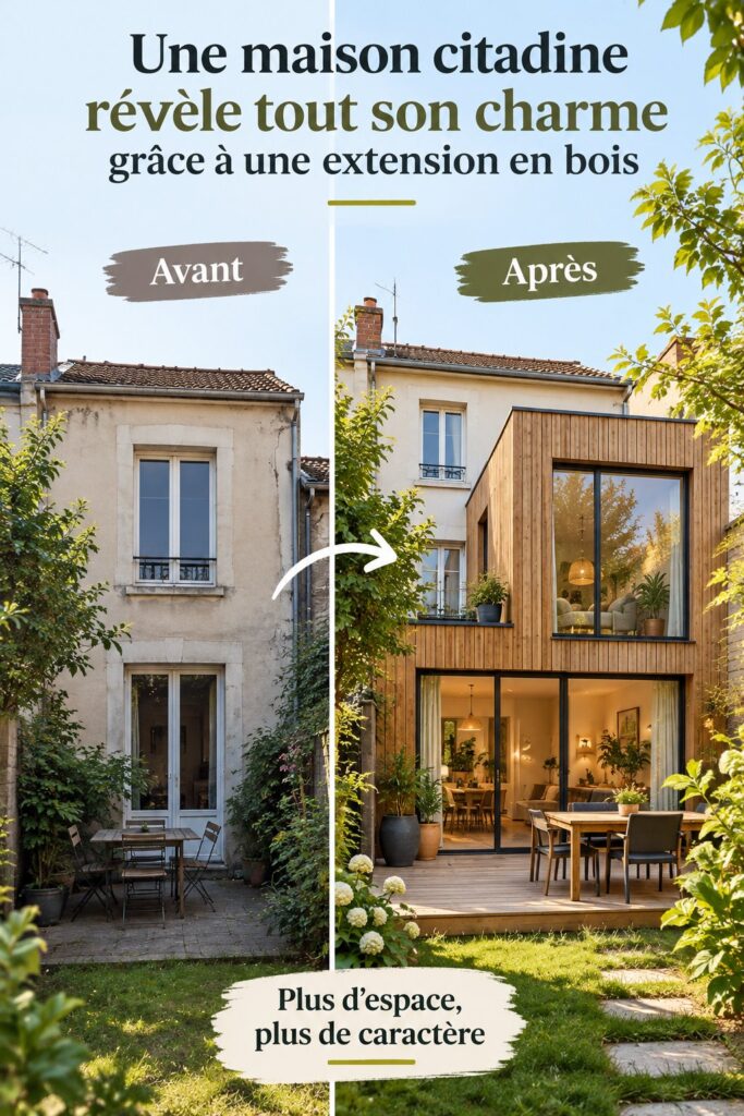 Maison citadine rénovée avec une extension en bois moderne