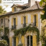 Maison française charmante avec des volets jaunes ensoleillés.
