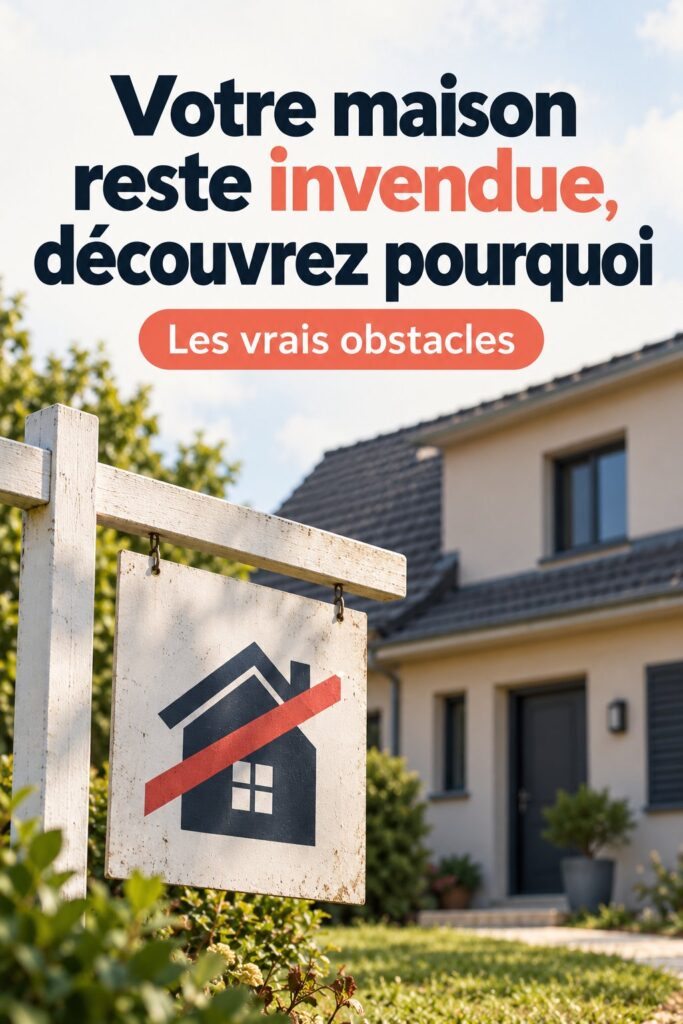 Maison à vendre avec panneau indiquant 'À vendre'.