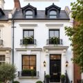 Maison de ville blanche avec des détails noirs élégants