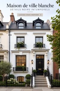Maison de ville blanche avec des détails noirs élégants