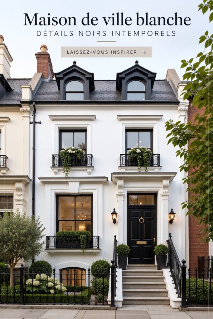 Maison de ville blanche avec des détails noirs élégants