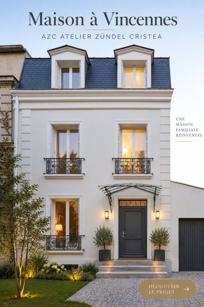 Maison moderne à Vincennes conçue par AZC Atelier Zündel Cristea, mettant en avant un design unique et contemporain.