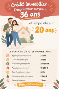 Un jeune couple discutant de leur projet immobilier, représentant l'emprunteur moyen en France.