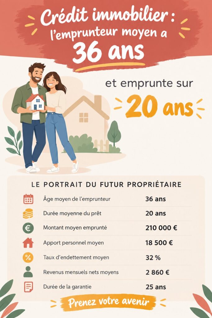 Un jeune couple discutant de leur projet immobilier, représentant l'emprunteur moyen en France.
