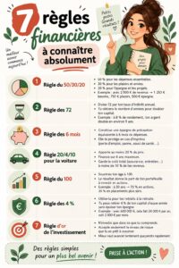 Un tableau financier avec des règles et conseils sur la gestion de l'argent.
