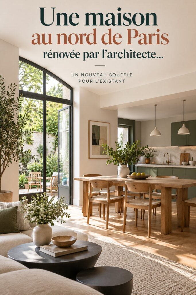 Rénovation moderne d'une maison au nord de Paris avec des éléments architecturaux contemporains et des couleurs apaisantes.