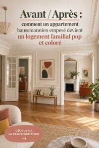 Un appartement haussmannien rénové avec une décoration colorée et conviviale.