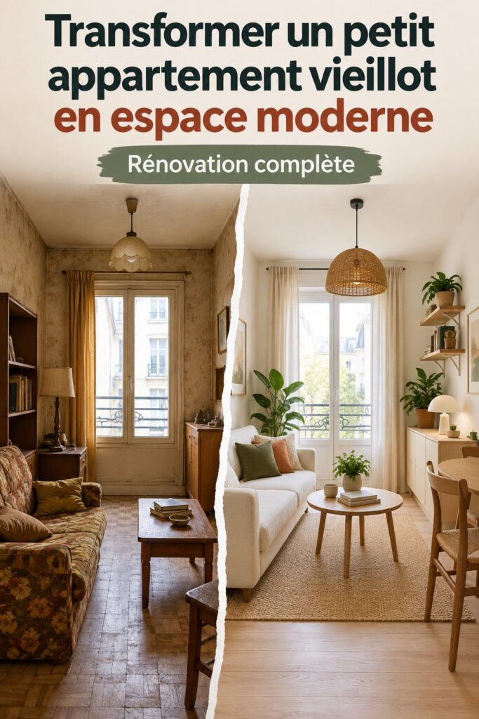Avant/après d'un deux-pièces métamorphosé, montrant une transformation spectaculaire.