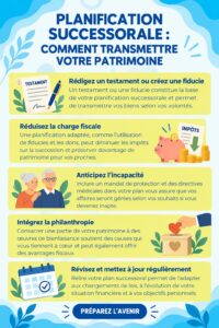 Un couple souriant discutant de la planification de leur succession en consultant un conseiller financier.