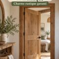 Une élégante porte intérieure en bois au style fermette, intégrée dans une décoration rustique.