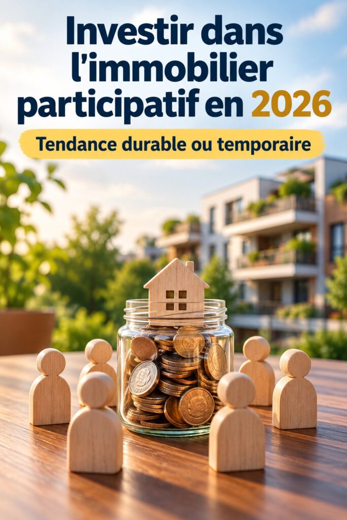 Illustration du concept de crowdfunding immobilier avec des personnes investissant ensemble dans un projet