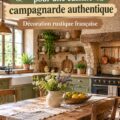 Une cuisine campagnarde chaleureuse avec des meubles en bois et des éléments décoratifs rustiques.