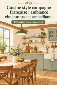 Cuisine en style campagne française avec des éléments rustiques et accueillants.
