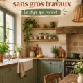 Cuisine fermière authentique avec des éléments en bois naturel et décoration simple.