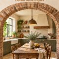 Cuisine moderne fermière avec voûte en brique ajoutant du charme