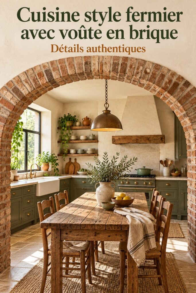 Cuisine moderne fermière avec voûte en brique ajoutant du charme
