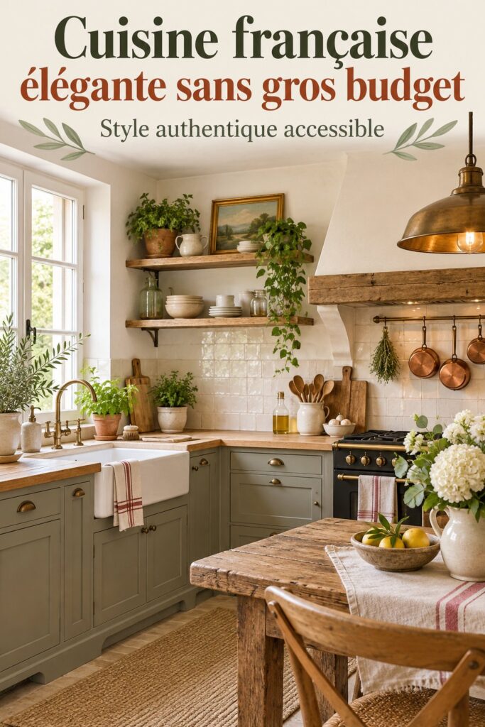 Cuisine française élégante avec des éléments économiques et stylés.