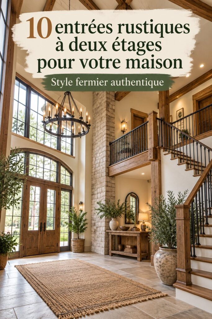 Inspiration d'entrée rustique à deux étages avec des éléments en bois