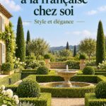 Un élégant jardin à la française avec des haies taillées et des allées symétriques.