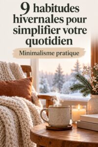 Une illustration d'une maison cozy en hiver, représentant une vie simple et tranquille.