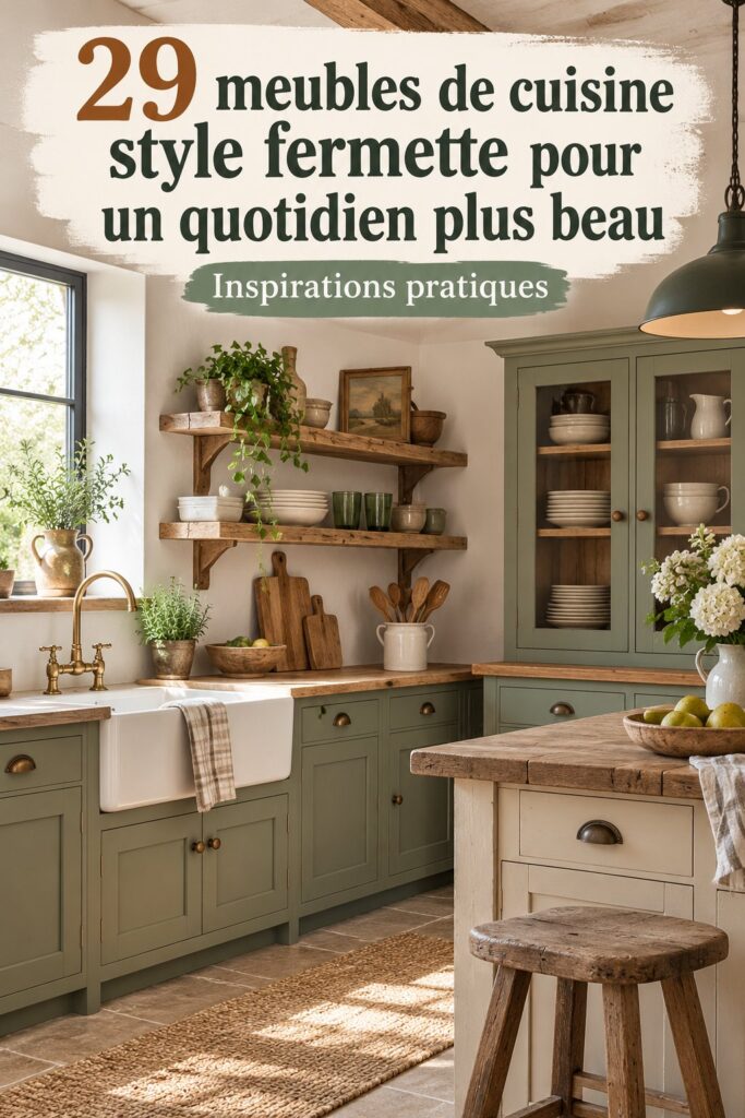 Un beau meuble de cuisine de style fermette, mettant en valeur le design rustique.