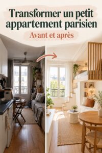 Un appartement parisien avant et après rénovation, mettant en valeur une décoration moderne et épurée.