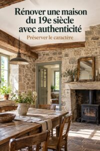 Maison du 19e siècle en rénovation avec des éléments historiques préservés.
