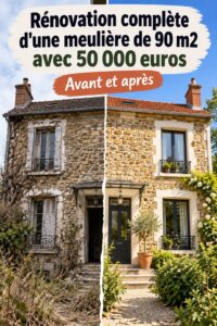 Transformation d'une meulière avant et après rénovation, montrant un intérieur modernisé
